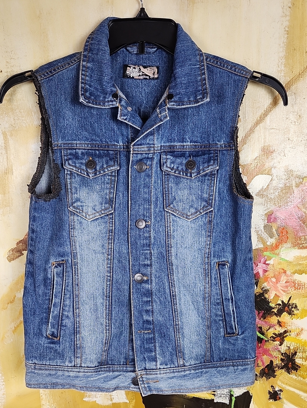 First Wave Distressed Denim Sleeveless Vest Blue Size 8